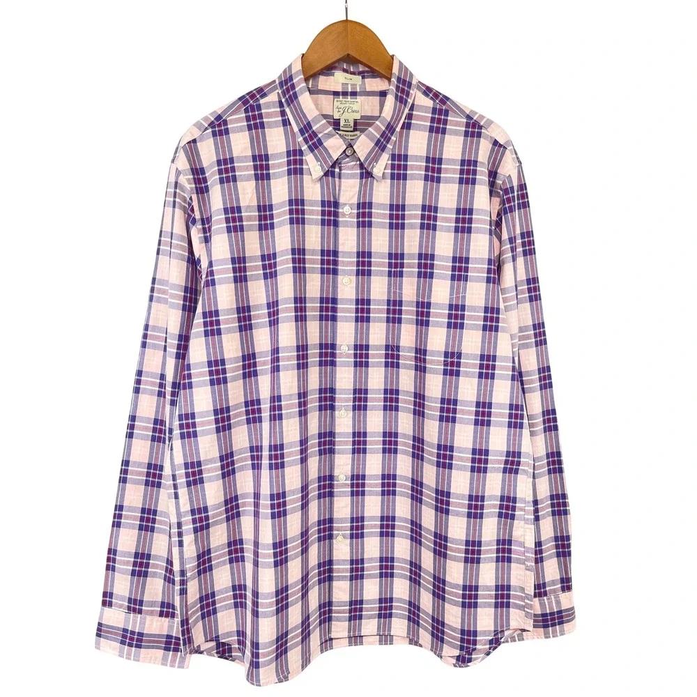 J. Crew Button Down Organic Cotton Plaid Slim Shirt XL Business Casual College